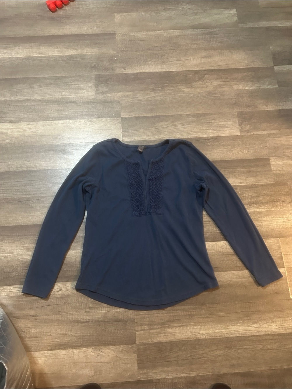 Eddie Bauer Navy Long-Sleeve Crochet Yoke Top Size  Medium